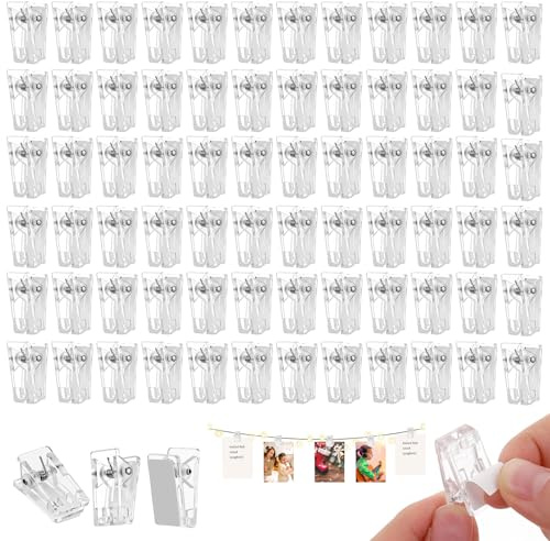 AUGTYRLV 75 Clip adesive a Molla Trasparenti per Documenti e Foto, 2,6x1,3x1 cm, Ideali per pareti, Esterni e Ufficio, Confezione da 75 Pezzi