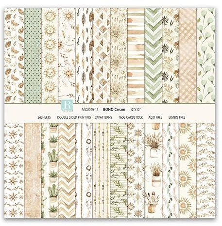 Papel para Álbumes de Recortes con Estampado Flores, 24 Hojas de Papel Scrapbooking de Doble Cara, 15 x 15 CM, Papels Decorativo, Scrapbook Paper para Origami, DIY Tarjetas, Deco Regalos (Beige)