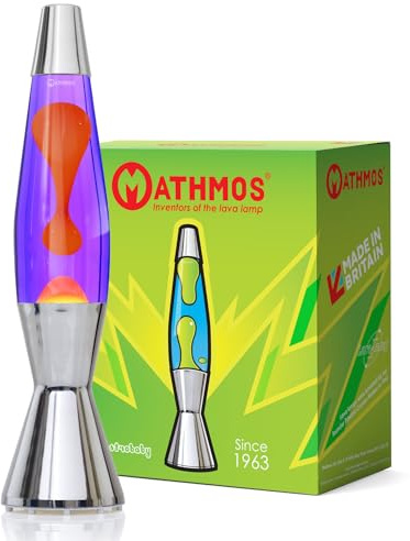 MATHMOS Lampe à lave Astro Baby Argent | Fabriquée en Grande-Bretagne depuis 1964 | Lampe à lave Violet/Orange| Formule unique de lampe à lave | Conforme aux normes de sécurité les plus strictes