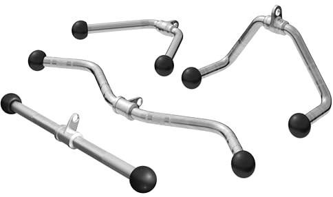 GORILLA SPORTS® Kabelzug Griff Set - Rudergriff Breit, Bizeps Trizeps Stange, SZ Stange, Latzugstange, mit Drehgelenk, bis 200 kg, rutschfest, aus Chrom - Griffe für Seilzüge, Unterarmtrainer