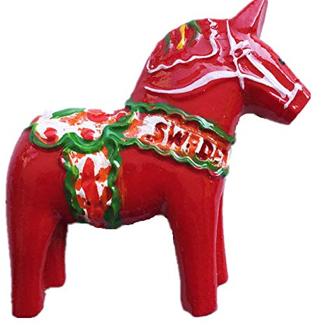 Aimant de réfrigérateur 3D représentant un cheval de Suède de Dala - Décoration de maison et de cuisine - Cadeau souvenir de voyage