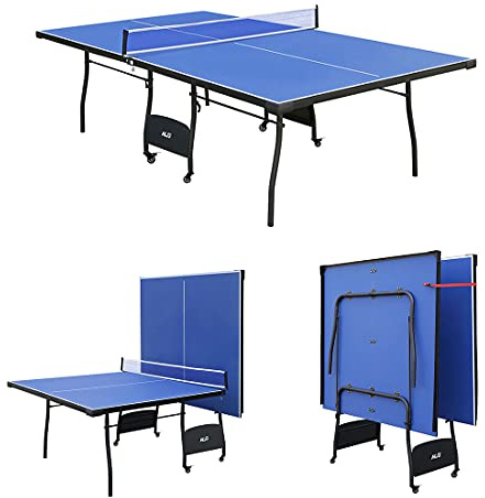 9FT Table Tennis Table Folding Professional Full Size Ping Pong Table Rollaway Table Indoor Blue 274x152x76 CM