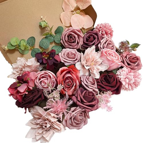 OrgMemory Fiori Artificiali, Fiori Rosa Antico, Rose Finte Schiuma, Fiori per Decorazioni, Fiori Finti per Matrimonio (Dusty Rose Mauve)