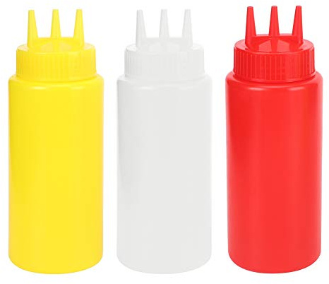 Dispenser Per Salsa di Condimento 3 Pezzi Contenitore Per Salsa di Pomodoro a 3 Fori con Coperchio Per Condimenti Per Insalata Salse Ketchup Ristoranti Forniture da Cucina