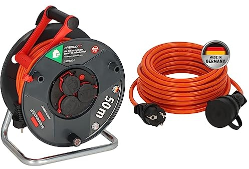 Brennenstuhl Kabeltrommel SPAR-SET 50m outdoor Garant V2 (Made in Germany, IP44) + Brennenstuhl BREMAXX Verlängerungskabel 10m (Made in Germany, IP44, einsetzbar bis -35 °C, öl- und UV-beständig)