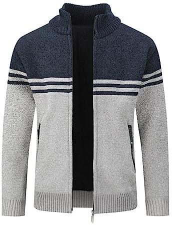 Allthemen Chaqueta Cárdigan de Punto Grueso con Cremallera para Hombre Chaqueta de Ocio de Invierno para Exteriores Azul M