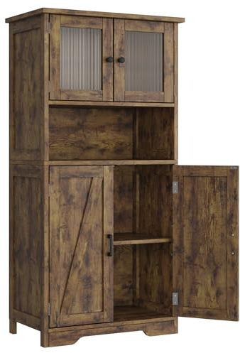 IDEALHOUSE 50 Tall Bathroom Cabinet, Freestanding Bathroom Storage Cabinet with 4 Doors and Adjustable Shelves, Cupboard Modern Storage Cabinet for Kitchen, Pantry, Living Room, Rustic Brown