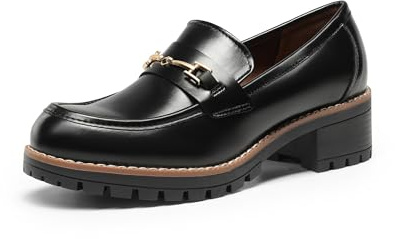 DREAM PAIRS Zapatos Mujer Mocasines con Tacon Ancho Clasico Loafers con Plataforma,Size 41,Negro-PU,SDLS2410W