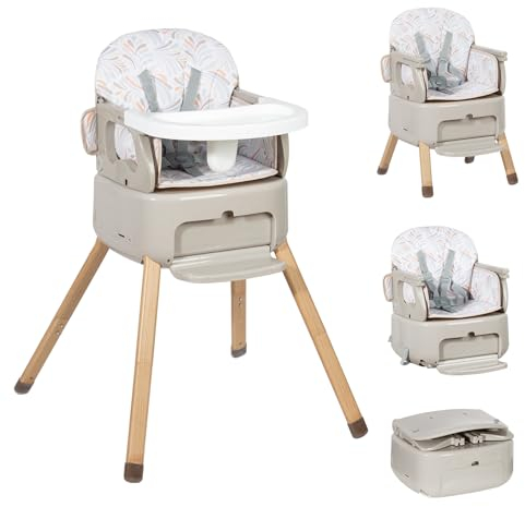 Leogreen Trona Bebé 4 en 1, Trona para Bebe Convertible en Alzador y en Silla, Ajustable y Plegable, Bandeja Extraíble, para niños, 6 Meses - 3 años, De 6 a 36 meses,Gris