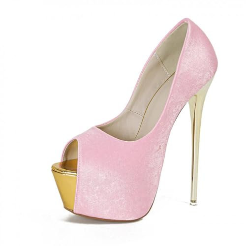 Rosa,45 EU,Damen-Sandalen mit extra hohem Stilettoabsatz und offener Spitze, für Pole Dance, für den Alltagslook, Dating, Party, Hochzeit