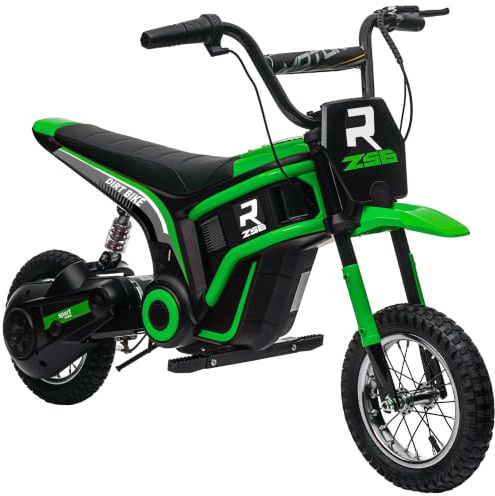HOMCOM Barns elektriska motorcykel, barncykel 24 V med horn, ljus, barnfordon med roterande handaccelerator, 8–16 km/h, för 8–12 år, grön