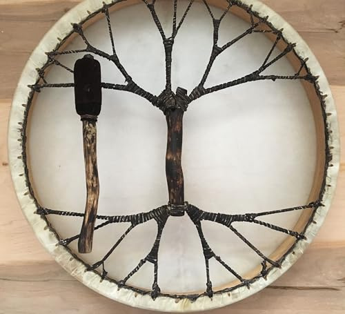 40 cm, hecho a mano, tambor chamánico, chamánico, tambor de percusión, árbol de la vida, meditación de yoga, curación de medicamentos, marco de madera, celebración de eventos con batidor, mazo