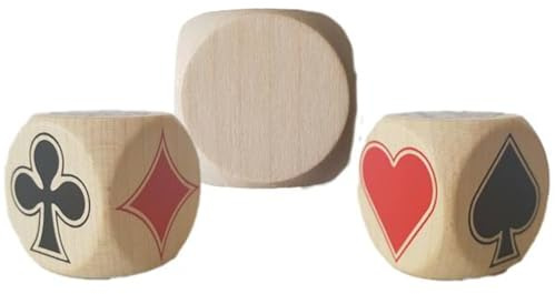 Wilson Jeux - Lot De 6 Dés D'Atout en Bois D'Erable - 4 Faces Atouts Et 2 Faces Vierges sur Chaque Dé - Taille des Dés 3 cm