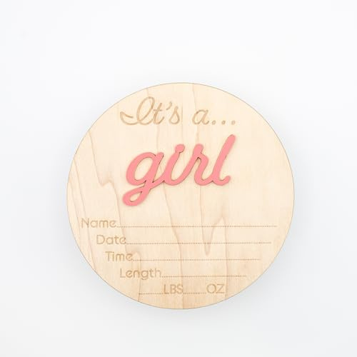 Wooden Baby Announcement Sign, 14cm Birth Statistics Board, Its a Girl Hospital Photo Prop with Name Card & Gift Envelope