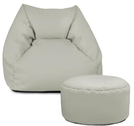 rucomfy Beanbags Snuggle Bean Bag Chair - Kids Armchair Beanbag Seat with Filling Included - Childrens Bedroom Furniture for Boys and Girls - 50 x 46 x 48cm (Platinum Grey, with Footstool)
