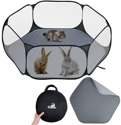 Pawaboo Parc pour Petits Animaux avec Coussin, Cage pour Petits Animaux Imperméable avec Coussin Réutilisable, Clôture De Cour Extérieure Portable pour Poussin/Chiot/Cochon d'Inde/Lapin, Noir/Gris