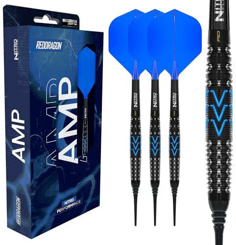 RED DRAGON Darts - AMP Serie Dart Pfeile - 20g Fass/ 22g Vollgewicht Weiche Spitze Torpedo Dart Set - 90% Tungsten Dartpfeile Profi - Nitro Flite Integrierter Flug/Schacht, Dartflüge & Dartschäfte