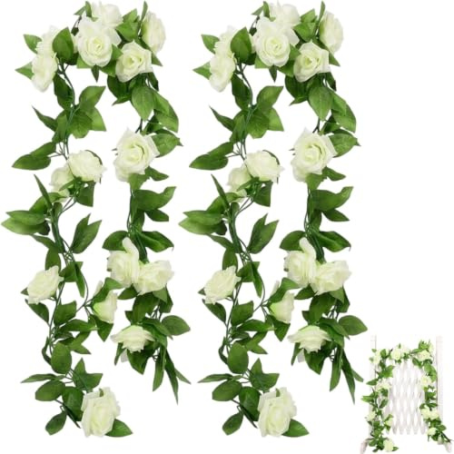 WQorphix 2 Pcs Flower Garlands Decoration, White Artificial Flowers Garlands, 220cm Long Artificial Flowers Garlands for Wedding, Party, Home, Garden, Office, and Festival Decorations