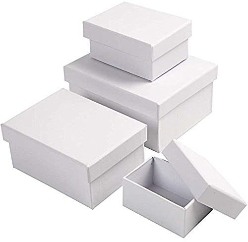 Creativ 264050 Multipurpose Rectangular Gift Boxes, Suitable for Arts and Crafts, White, 4 Assorted Sizes: 7,5 x 5 x 3,5 cm, Size: 9,5 x 7 x 4,5 cm, Size: 11,5 x 8,5 x 5,5 cm, Size: 14 x 11 x 6,5 cm