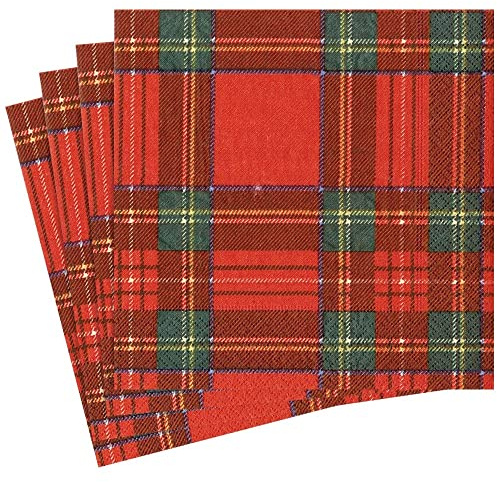 Caspari - Plaid Party Napkins, Red and Green, (Pack of 20)