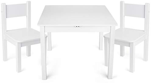 leomark Mesa y sillas de Madera para niños, 1 Mesa y 2 Silas, Mesas y sillas Infantiles de Madera, Juego de Muebles Infantiles para Cuarto de los niños, de Estilo Escandinavo - Blanco, Altura: 49 cm