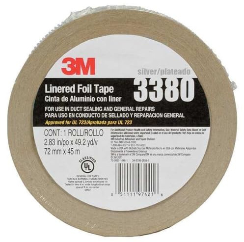 3M Aluminum Foil Tape 3380, Silver, 72 mm x 45 m, 3.25 mil