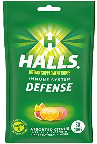 Halls Cough Drops, Assorted Citrus, Cranberry, 30 Count