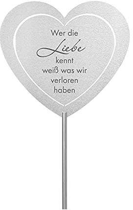 DOLORINO Grabstecker Edelstahl Herz 'Wer die Liebe kennt' | Grabschmuck, in Liebe für einen geliebte Menschen | eine wetterfeste Erinnerung aus Edelstahl auch für ein Urnen-Grab