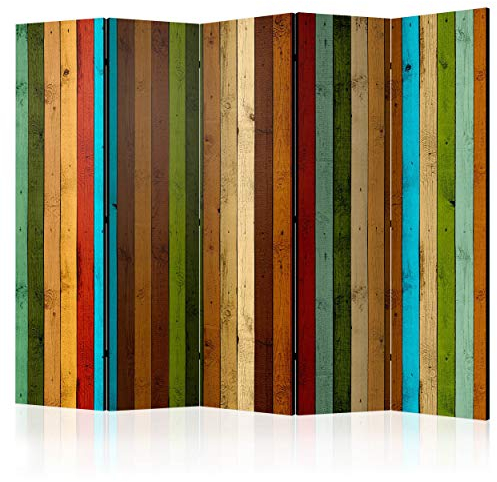 decomonkey Paravent Raumteiler Innen Holz Brett 225x172 cm 5 Teilig Einseitig Room Divider Wall Raumteiler Stehend Trennwand Sichtschutz Spanische Wand Sichtschutzwand Wohnzimmer Bunt
