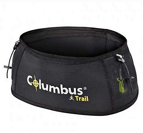 COLUMBUS Trail Running | Run Hip Belt Cinturón de Hidratación Elástico para Correr. 4 Bolsillos y 2 Cintas Elásticas para los Bastones. Color Negro.