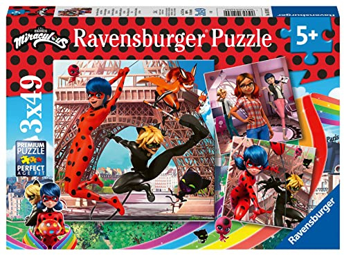 Ravensburger Miraculous: Tales of Ladybug & Cat Noir 3 x 49 Piece Jigsaw Puzzles for Kids Age 5 Years Up