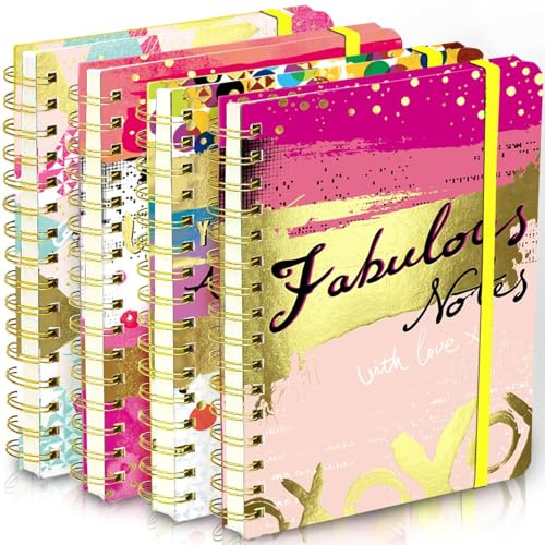 A5 Spiral Notebook for Women, 4 Pack Hardback Notebook Gift Set 160 Pages