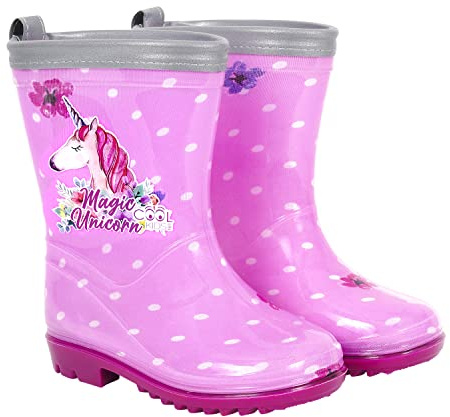 PERLETTI Stivali Pioggia da Bambina con Unicorno Rosa - Stivaletti Impermeabili per Bambine Rosa con Pois Bianchi - Galosce Suola Antiscivolo Bimba Bordo Riflettente - Cool Kids (Rosa a Pois, 24/25)