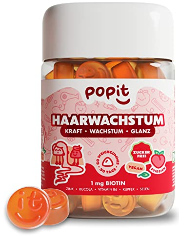 POP IT 60 Haar Gummibärchen - Zuckerfrei & Vegan Biotin Gummies - Haarwuchsmittel - Biotin Gummibärchen mit Zink Selen hochdosiert - Hair Gummies Haarausfall - Haarwachstum beschleunigen Frau & Mann