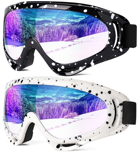 Braylin 2-Pack Snow Ski Goggles, Snowboard Goggles for Men, Women, Youth, Kids, Boys or Girls, Snowmobile Goggles