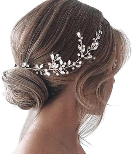 Handcess Braut Hochzeits Haarranken Silberner Kristall Kopfschmuck Stirnband Strass Braut Haarschmuck für Frauen und Mädchen