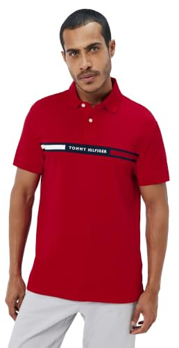 Tommy Hilfiger Polo de Manga Corta Hombre Chest Insert Regular Fit, Rojo (Primary Red), M