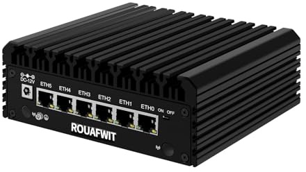 ROUAFWIT Mini PC Core i3 N305 Fanless Micro Firewall Computer, Router Petit Ordinateur, 6 x 2.5Gbe i226-V LAN, TF, Type-C, Soutien Linux, OPNsense, AES-NI, Barebone, NO RAM NO Storage, NO System
