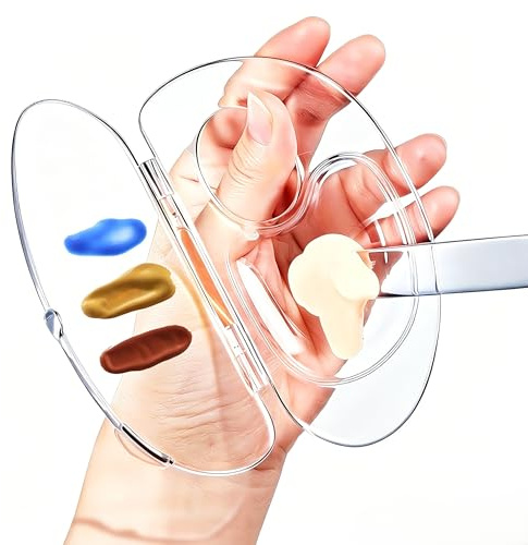 Palette acrylique pliable 180° pour maquillage, portable. Equipée d'une spatule transparente et d'un sac en feutre, idéale pour mélanger ombre à paupières, fond de teint, pigments cosmétiques.