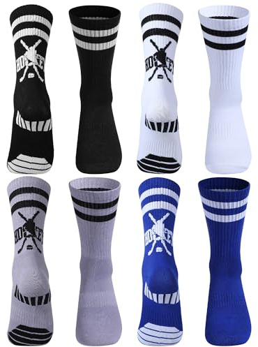 Shihanee 4 Pairs Hockey Socks for Men Youth Novelty Athletic Mid Calf Performance Socks Senior Night Gift for Hockey Lover Team Player Coaches