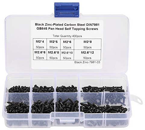 KooingTech 400pcs M2/M2.6 Self Tapping Screw, Black Cross Self Apping Screws Combination Kit is Suitable for Glasses Frames Electronic Instruments Small Mechanical Equipment