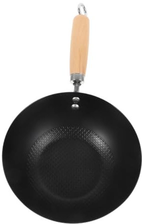 FELTECHELECTR Small Wrought Iron Wok Pan for Gas Stove Everyday Pan for Stir-fry Kitchen Cookware