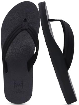 KuaiLu Womens Yoga Mat Flip Flops Comfortable Arch Support Ladies Summer Beach Pool Cushion Walking Thong Sandals Orthotic Slip on Outdoor Slides Travel Essentials Outfits Slippers Shoes Black Size 7