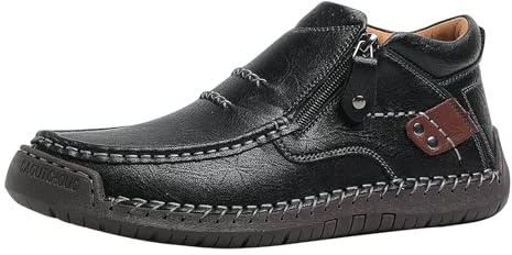 Zapatos de piel para hombre, hechos a mano, planos, antideslizantes, transpirables, clásicos, de negocios, con cremallera, extraanchos, amortiguadores, informales, para exteriores
