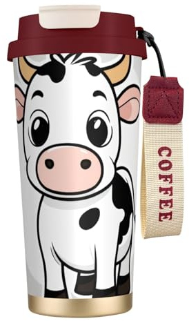 JEJEA Cartoon Milk Cow Print Stainless Steel Insulated Mugs, Double Wall Coffee Cups, Coffee Travel Mug for Home Office
