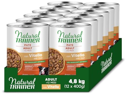 Natural Trainer Medium-Maxi Cibo Umido per Cani Adulti - Paté con Vitello 12 x 400g