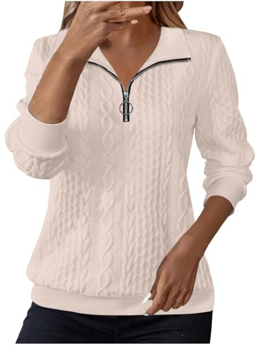 Hoodies for Women UK Women's Jumpers for Women UK Sweatshirts Lapel Half Zip Pullover Knit Cable Ladies Sweatshirt Long Sleeve Tops Fall Winter Sweaters Warm Hoodies Outfit Clothing Beige M