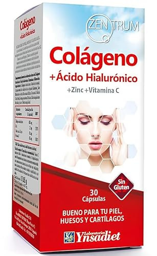 Colágeno y Ácido Hialurónico Zentrum Ynsa diet 30 cápsulas – Complemento alimenticio con colágeno y ácido hialurónico, con vitaminas y minerales, cápsulas fáciles de tomar, rutina diaria