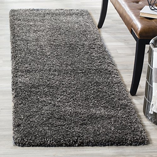 Safavieh Alfombra Shag Sala de Estar, Comedor, Dormitorio - California Shag Collection, Pelo Largo, Gris Oscuro, 69 X 213 cm