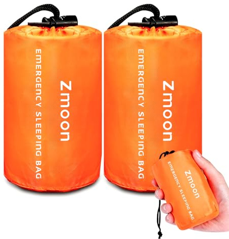 Zmoon Emergency Sleeping Bag Survival Bag, Portable Waterproof Thermal Bivy Sacks,Bivvy Bags,Camping Mylar Sleeping Bag Survival Gear Emergency Blankets Survival Shelter (Orange Pack of 2)